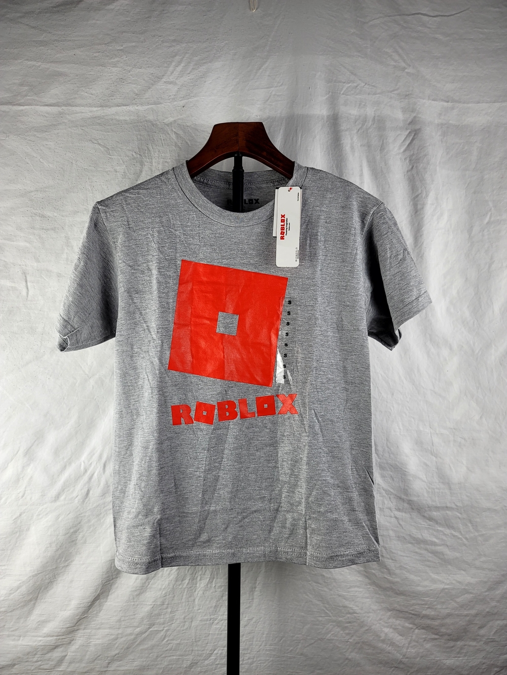 NWT Roblox Classic Logo Graphic Tee Heather Grey - Kids Size S